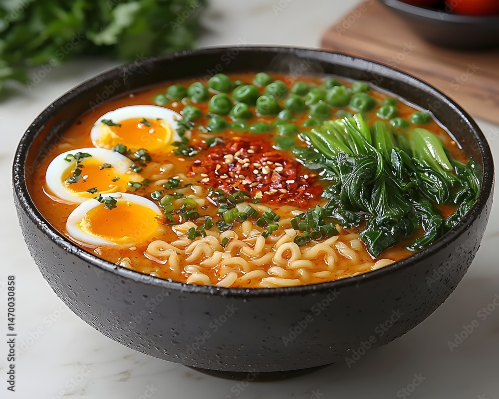 Vibrant and Appetizing Bowl of Ramen Noodle Soup