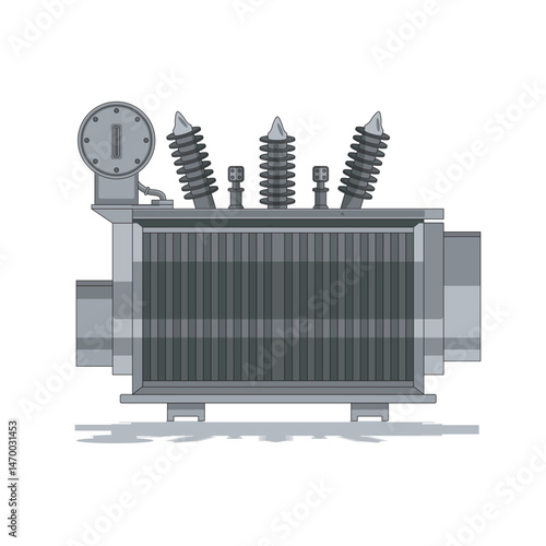 Vector illustration of a power transformer used in high-voltage electrical transmission. Suitable for energy  utility  industrial-themed design  presentation  demonstration  and educational content.