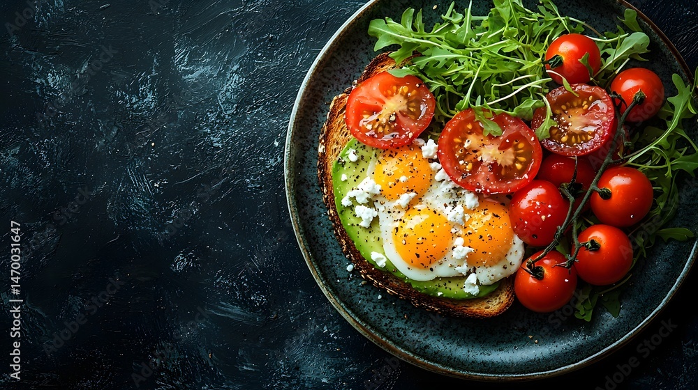 Vibrant avocado toast with cherry tomatoes feta and microgreens