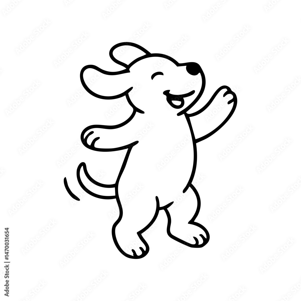 A joyful dog standing on its back legs, front paws raised, tail wagging wildly, drawn in a fun and bouncy line style. A joyful dog standing on its back legs, front paws raised, tail wagging wildly, drawn in a fun and bouncy line style.