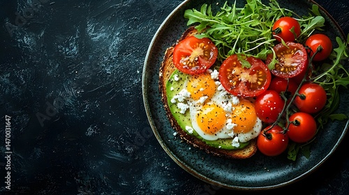 Obraz na płótnie Vibrant avocado toast with cherry tomatoes feta and microgreens w salonie