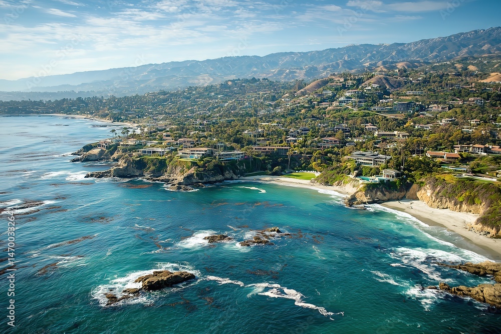 Obraz premium Aerial View of Laguna Beach Coastline and Homes