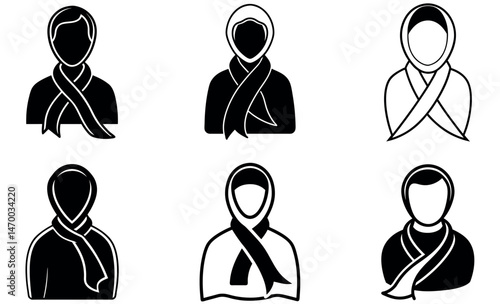 Women in scarves: simple icons of diverse styles.