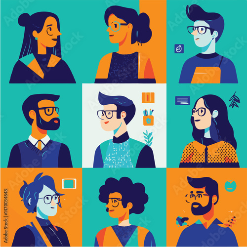 Diverse Collection Of Stylized People Portraits In A Modern Flat Illustration Style