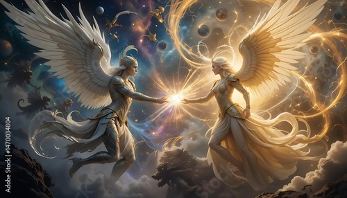 The Battle for Souls This image represents the ongoing spiritual struggle between good and evil, a central theme in religious and fantasy narratives.