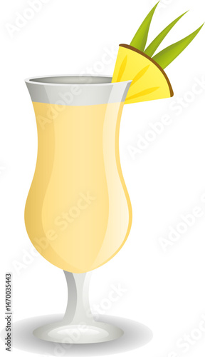 Summer cocktail, pina colada drink. Vector illustration isolated on transparent background.