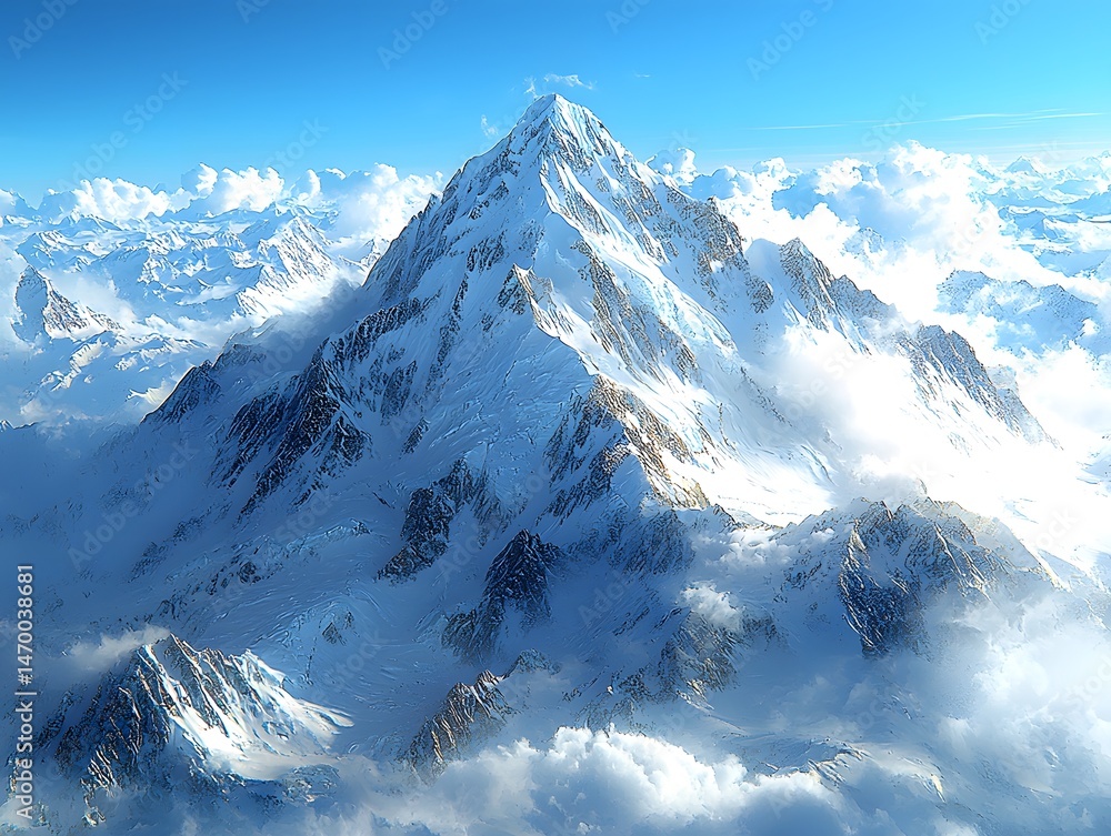 Majestic Snowy Mountain Peak Piercing the Clear Blue Sky
