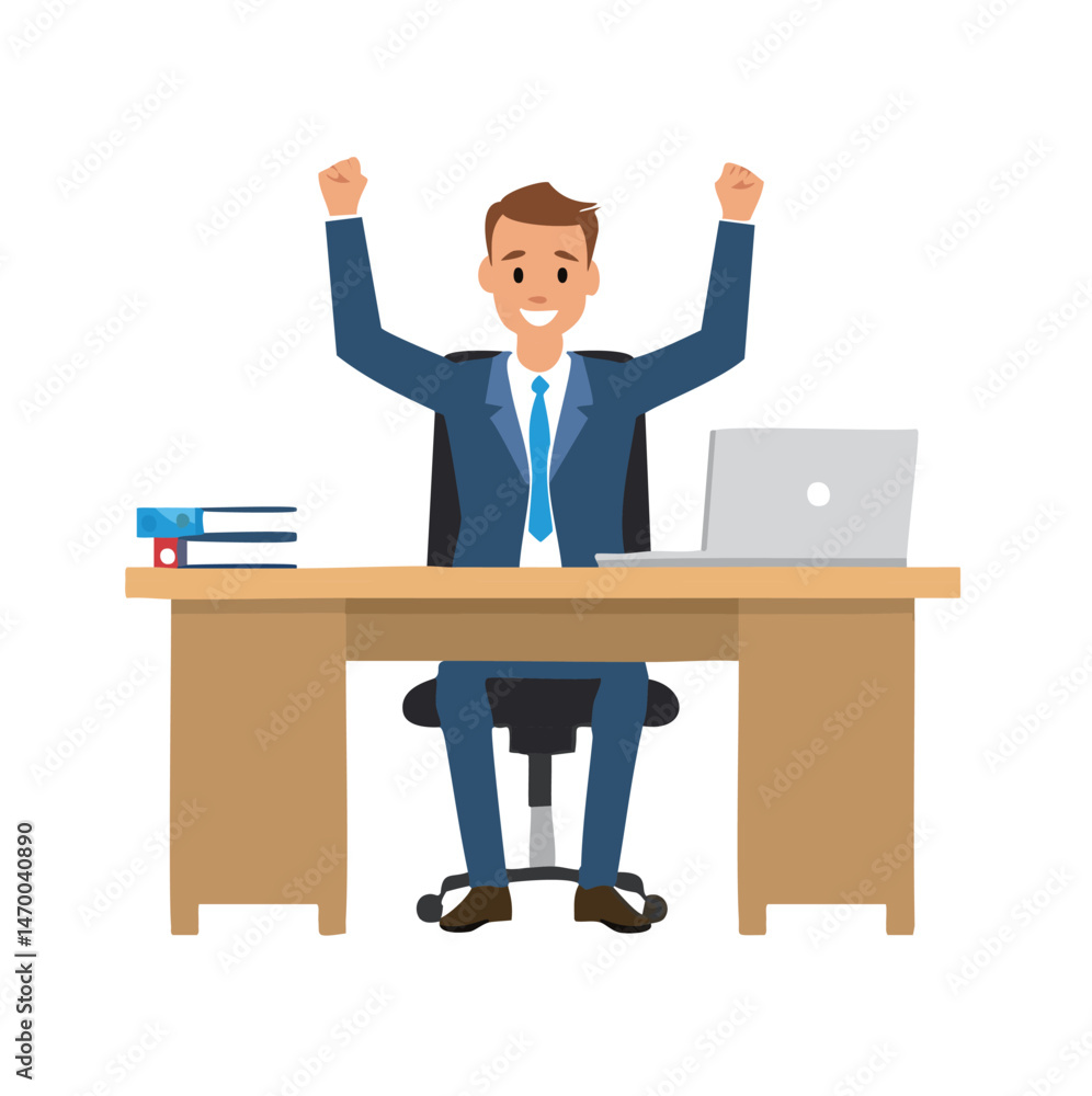 Employee Celebrating Success with Arms Raised Vector Employee Celebrating Success with Arms Raised Vector