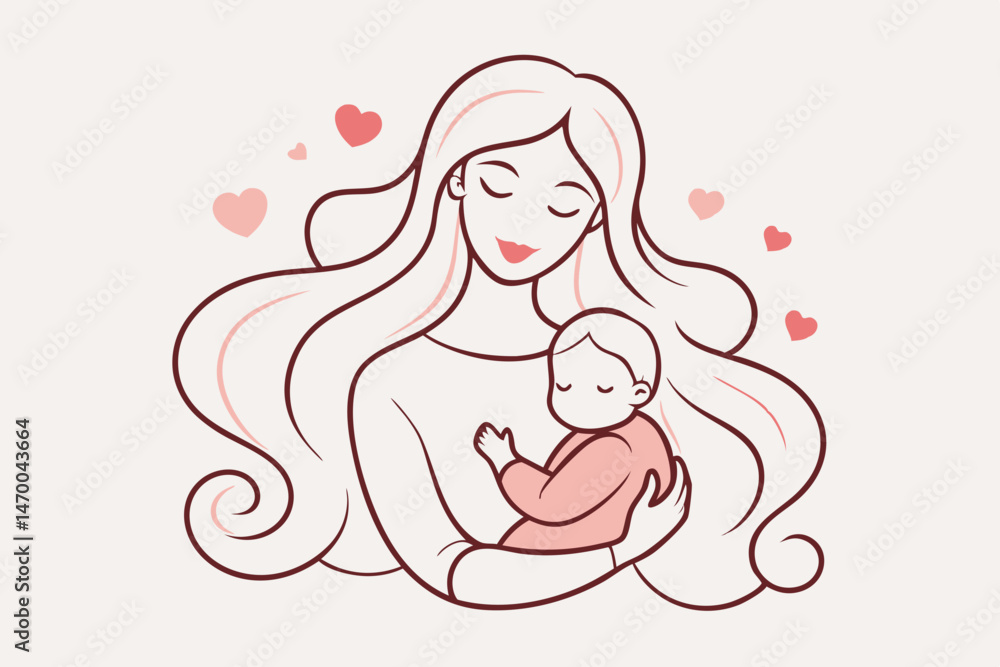 Tender Mother Holding Sleeping Baby Illustration Tender Mother Holding Sleeping Baby Illustration
