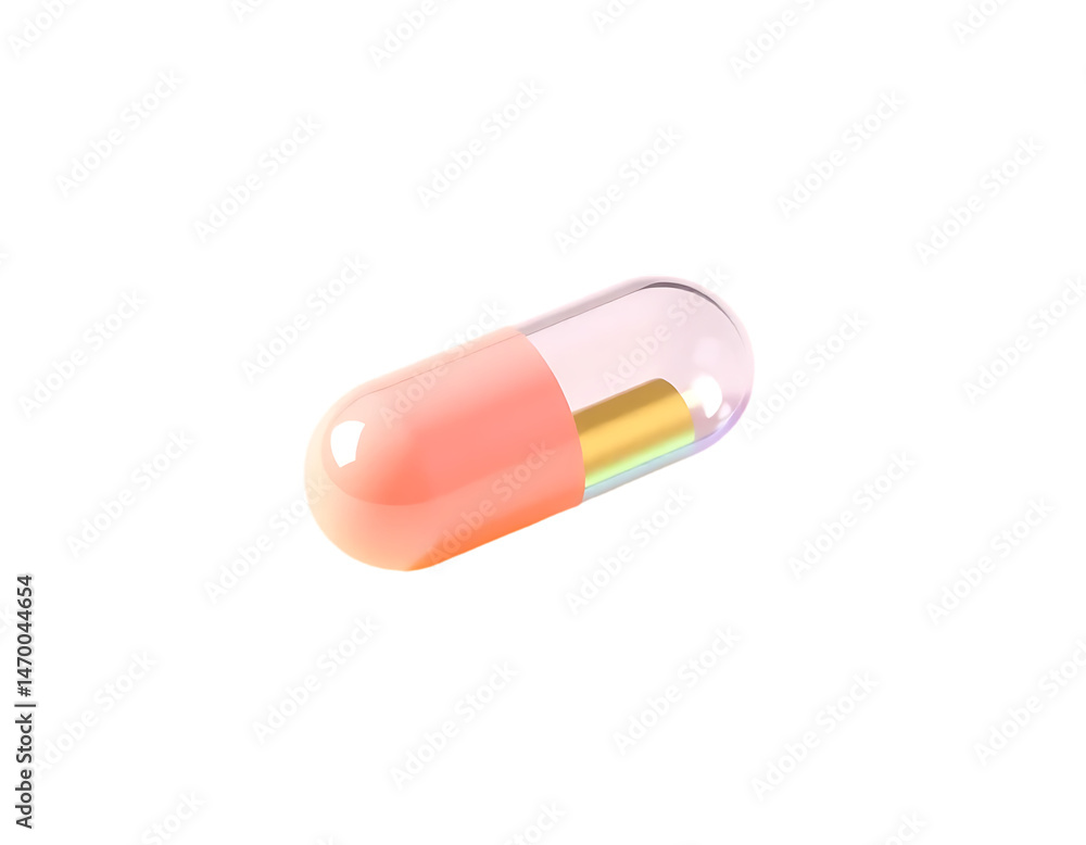 3D rendered capsule with transparent and golden details 3D rendered capsule with transparent and golden details