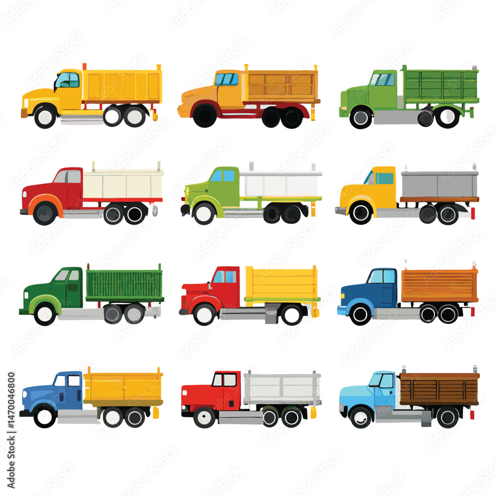 Nine classic Flatbed Truck arranged on a white background. Nine classic Flatbed Truck arranged on a white background.