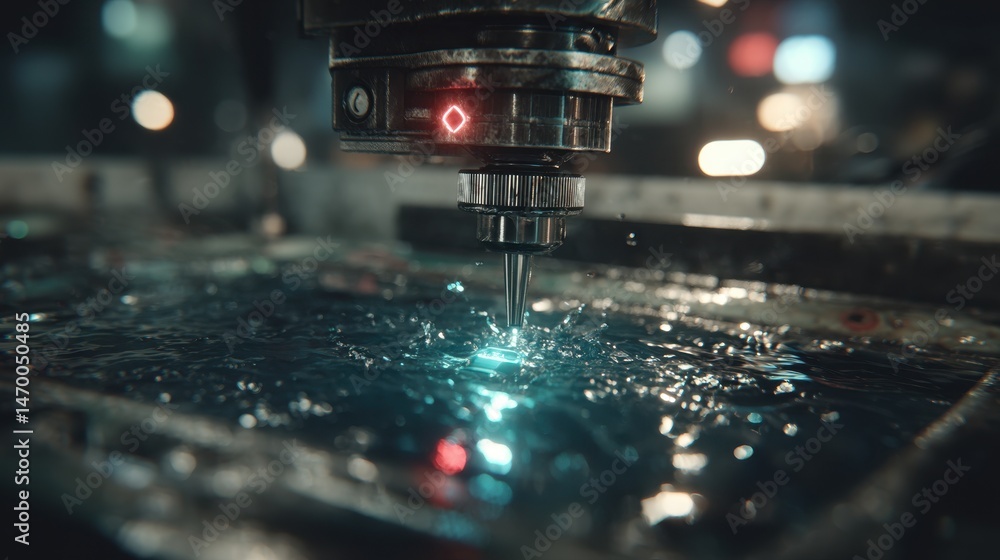 Precision Industrial Machine Dripping Water Close Up Shot Precision Industrial Machine Dripping Water Close Up Shot