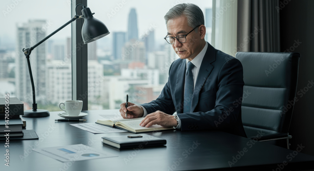 Obraz premium Focused businessman working at desk