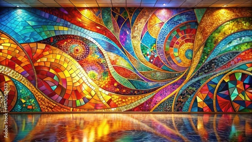 Vibrant Abstract Mosaic Wall Art A Stunning Display of Colorful Glass Tiles in a Modern Interior Space