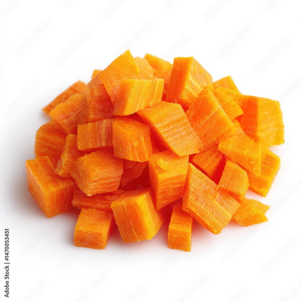 Freshly Cut Orange Carrot Cubes A Pile of Diced Carrots Ready for Cooking or Salad Freshly Cut Orange Carrot Cubes A Pile of Diced Carrots Ready for Cooking or Salad