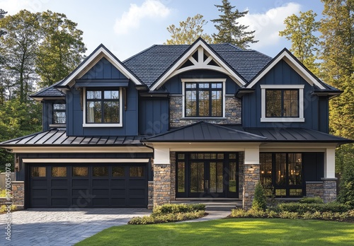 Spacious, modern farmhouse style home with rich blue exterior
