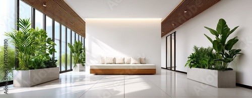 Minimalist white office wall with clean logo space for branding – clean logo space on minimalist white office wall mockup – professional minimalist white office wall for logo space design