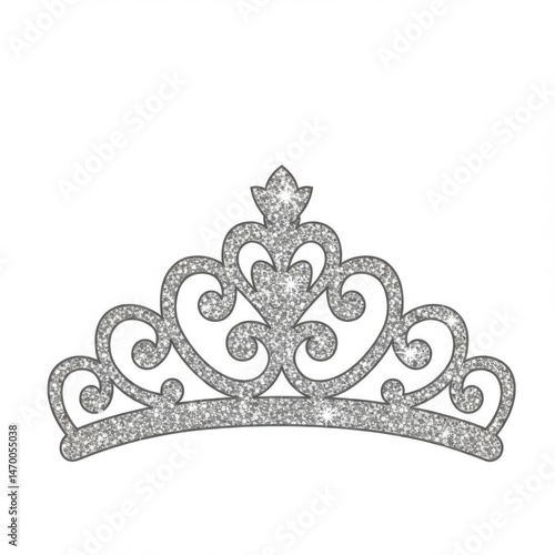Silver Glitter Crown on White Background