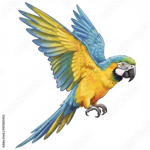Blue and Yellow Macaw in Flight
