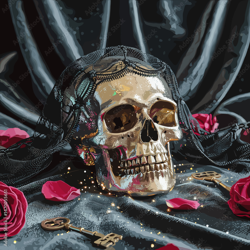 Fototapeta premium skull, skeleton, halloween, gothic floral pattern, gothic butterfly pattern, death pattern, gothic butterfly, medieval patterns, baroque pattern, gothic damask, skull background, gothic skull, damask,