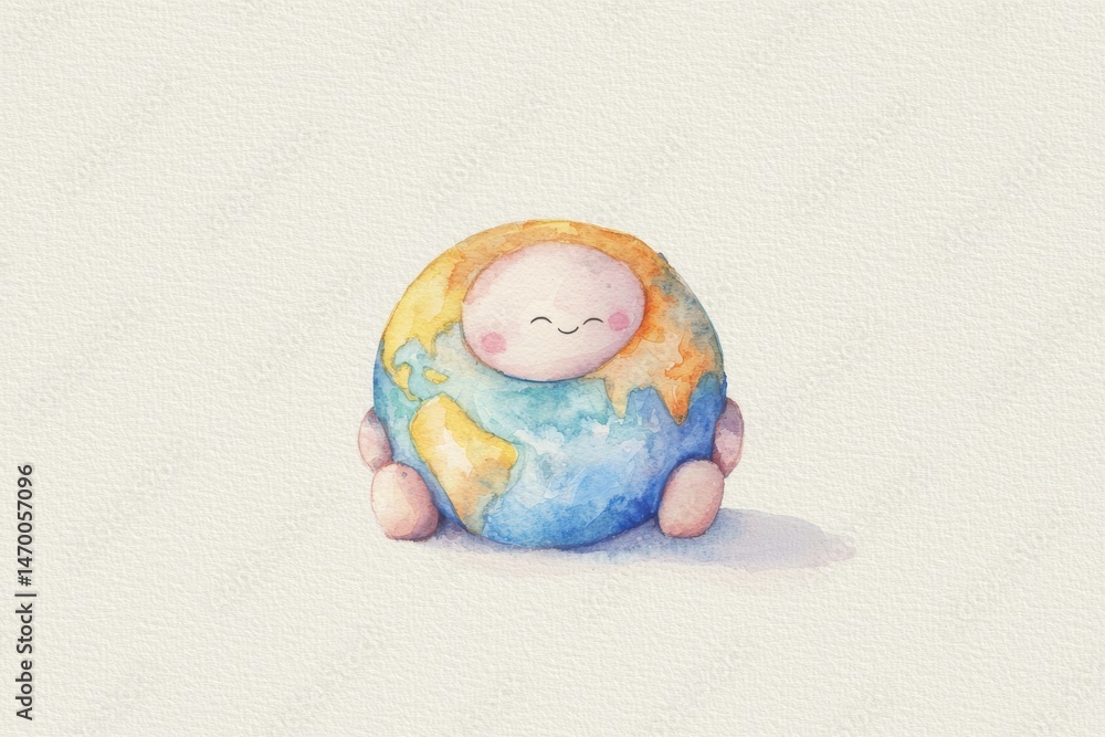 Fototapeta premium Cute Cartoon Earth Character with a Happy Face and Bright Colors