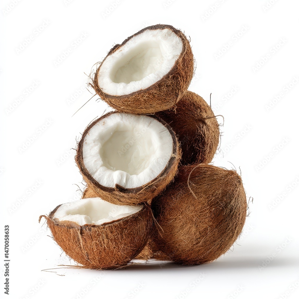 Fresh Brown Coconuts Pile Isolated on White Background Tropical Fruit Healthy Snack Food Ingredient Fresh Brown Coconuts Pile Isolated on White Background Tropical Fruit Healthy Snack Food Ingredient