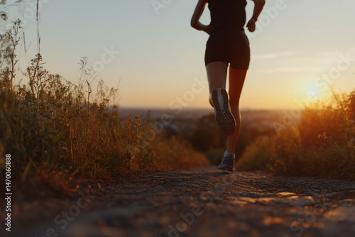 Runner athlete running at sunrise. woman fitness jogging workout wellness concept.