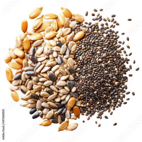Pile of mixed seeds isolated on transparent background