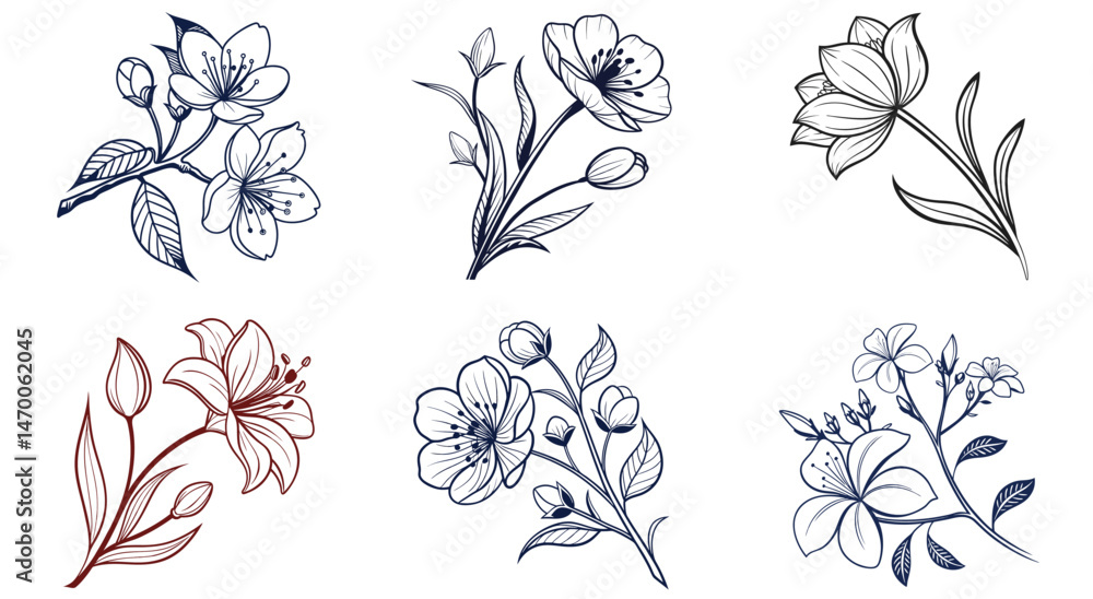 Fototapeta premium set of floral elements white background