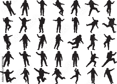 Astronaut Silhouette Set in Various Spacewalker Poses