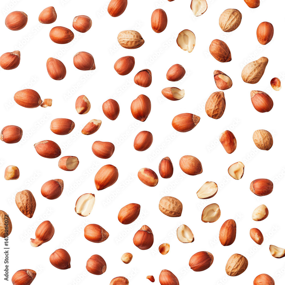 Scattered peanuts with and without shells isolated on transparent background Scattered peanuts with and without shells isolated on transparent background