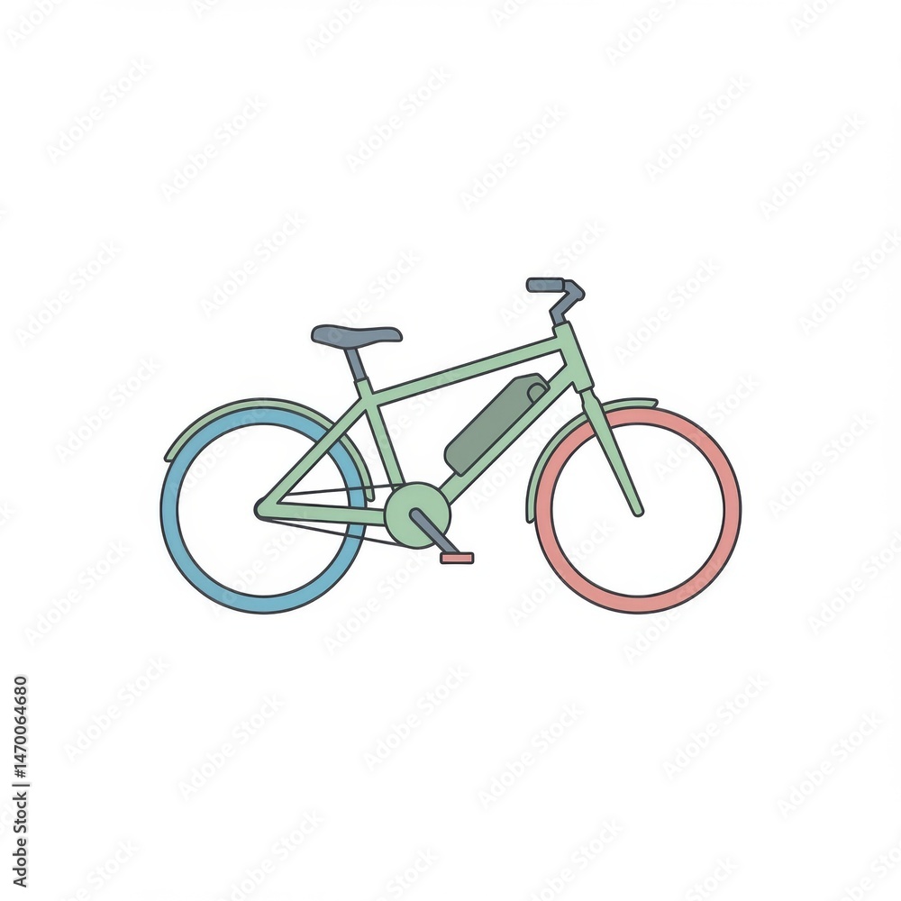 Fototapeta premium Green Electric Bicycle Illustration with Pastel Colors