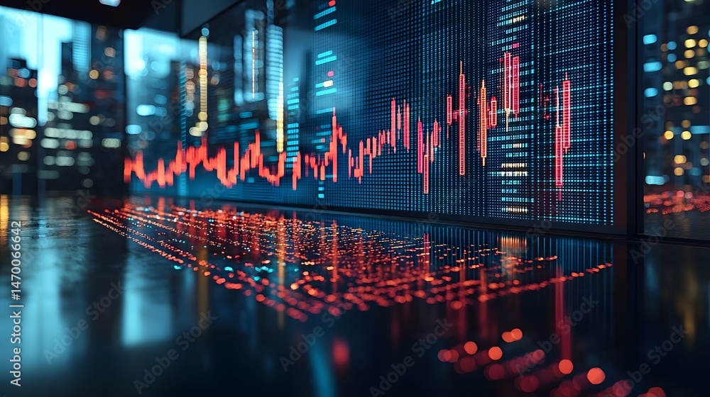 Holographic market chart projected in a modern boardroom