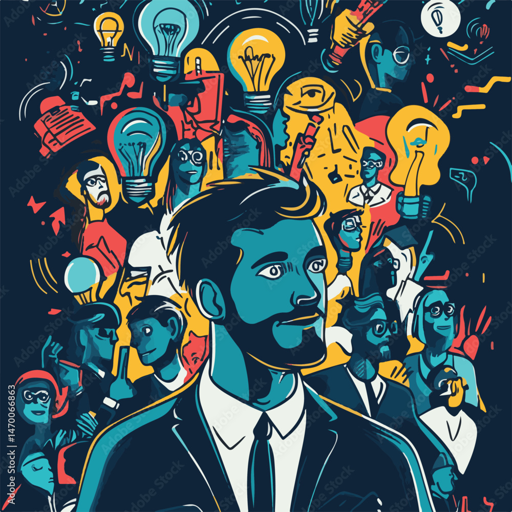 Innovative Thinking Concept Illustration With Diverse People And Bright Ideas Innovative Thinking Concept Illustration With Diverse People And Bright Ideas