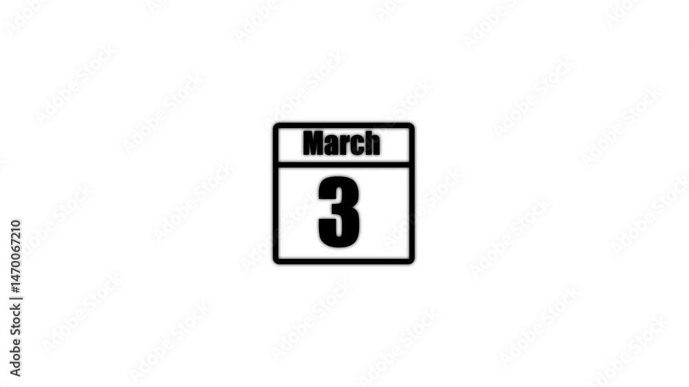 3 March calendar icon animation. Boost your productivity and impress clients with this sophisticated calendar animation. black color calendar on a white background. 3 March calendar icon animation. Boost your productivity and impress clients with this sophisticated calendar animation. black color calendar on a white background.
