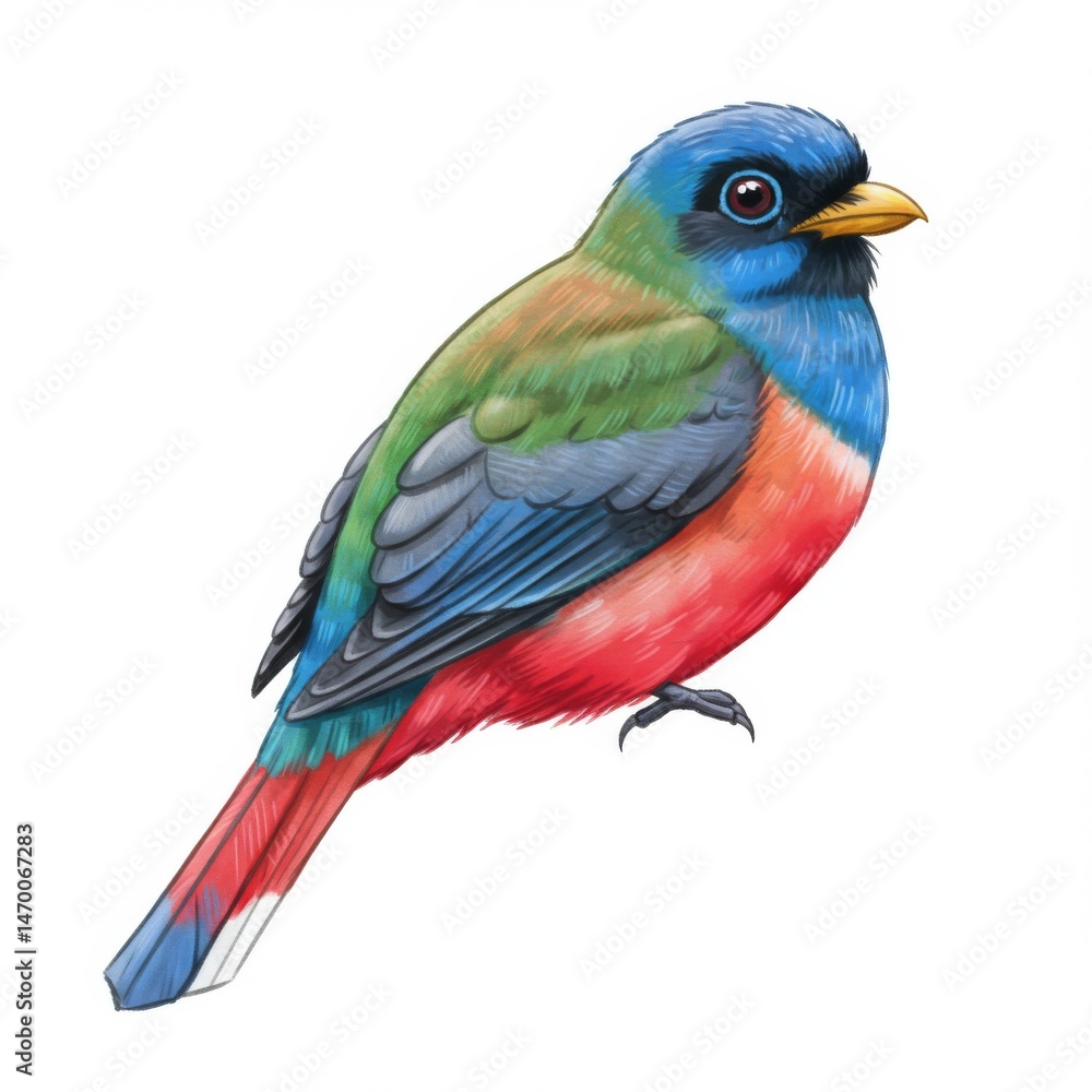 Naklejka premium Colorful Bird Illustration with Red And Blue Feathers