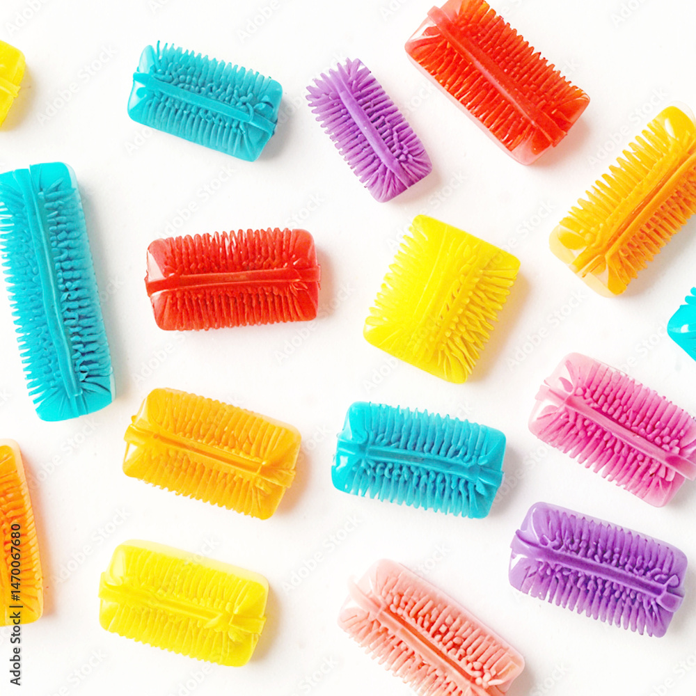 Cleaning brushes of different colors,