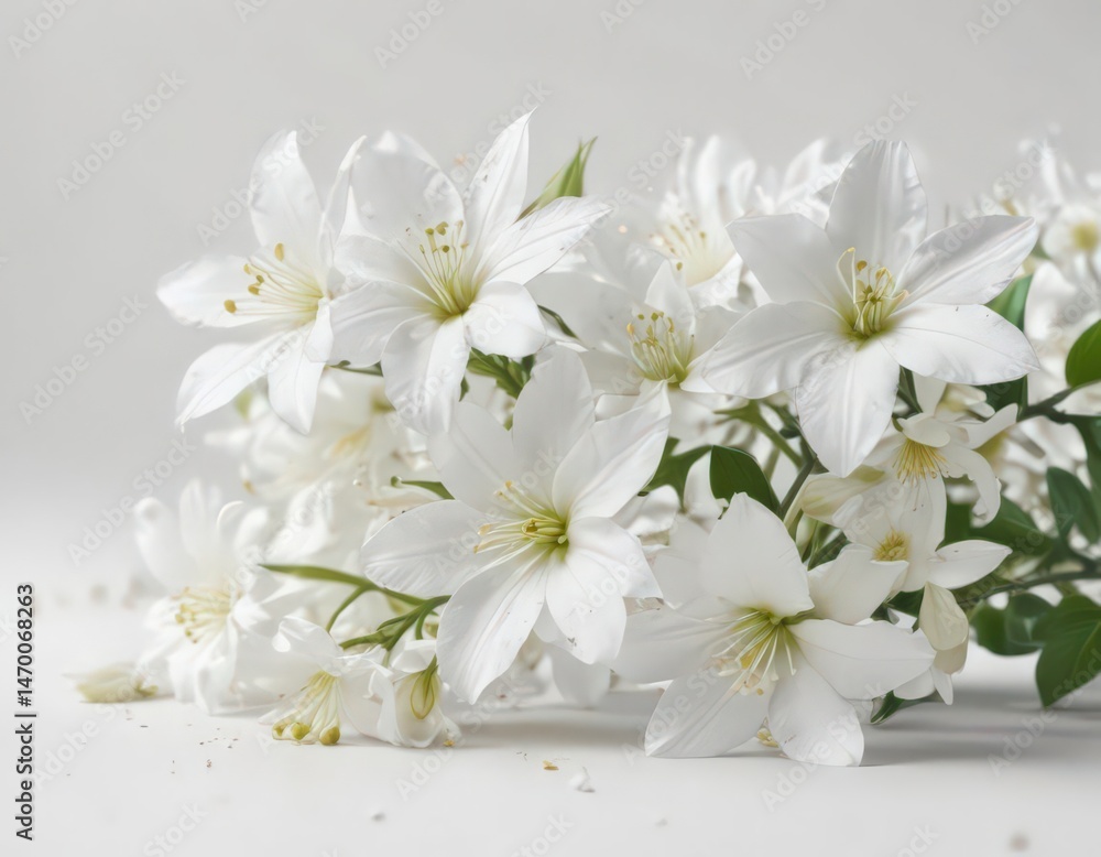 Delicate white jasmine blossoms, pristine petals Pure white background , spring, petals Delicate white jasmine blossoms, pristine petals Pure white background , spring, petals