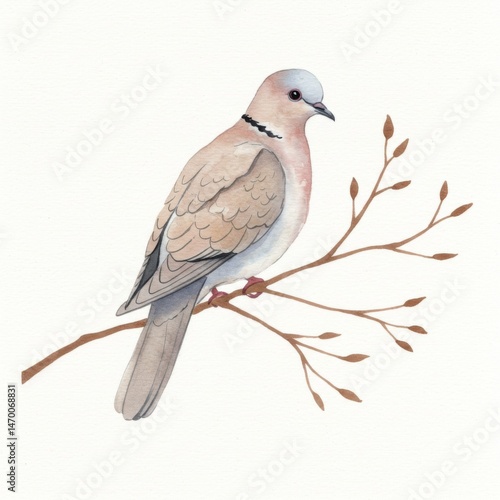 Collared Dove Watercolor Painting on Branch