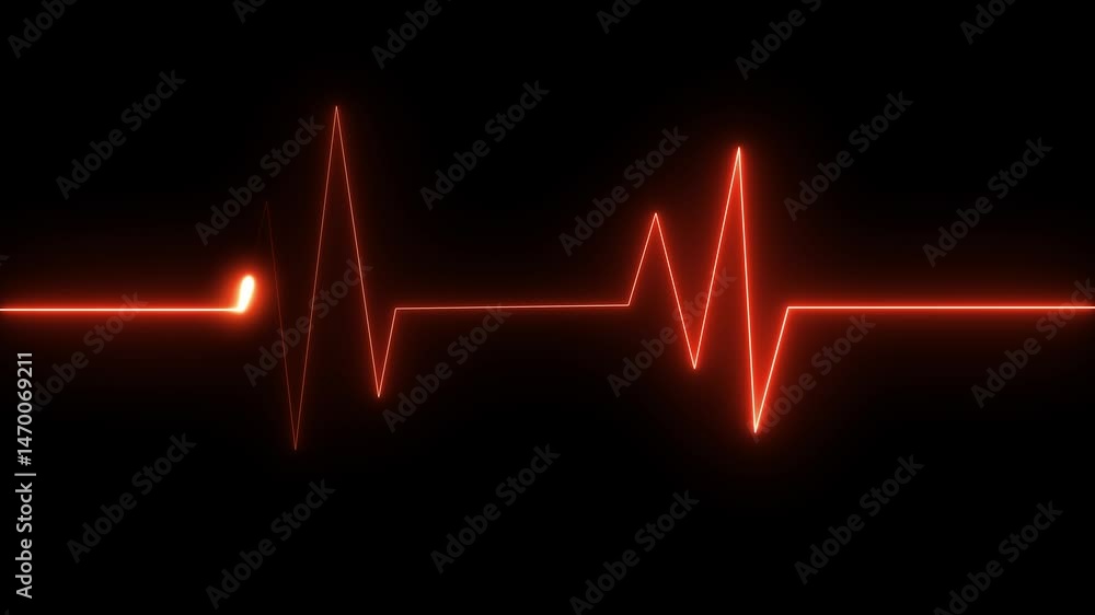 Cardiogram in heart shape heartbeat heat pulse glowing red neon light loop animated background Cardiogram in heart shape heartbeat heat pulse glowing red neon light loop animated background