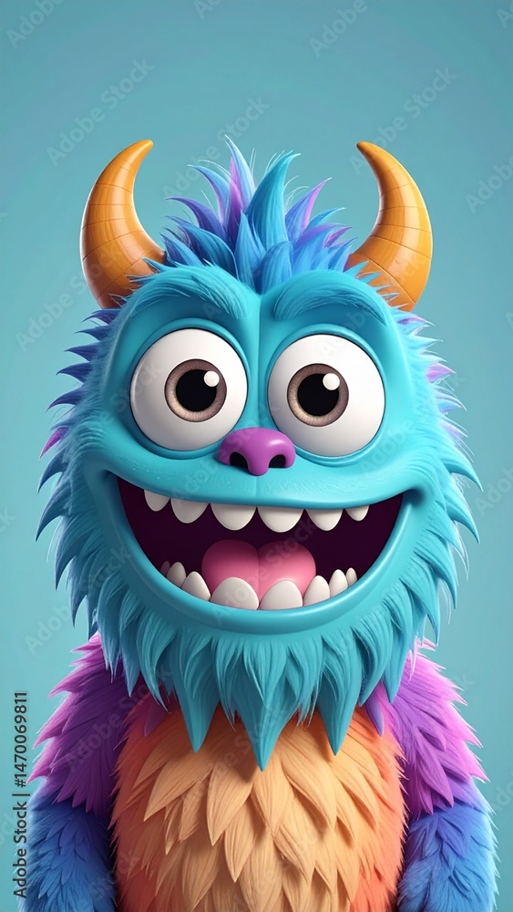 Portrait photo of a cute monster with plain blue background Portrait photo of a cute monster with plain blue background