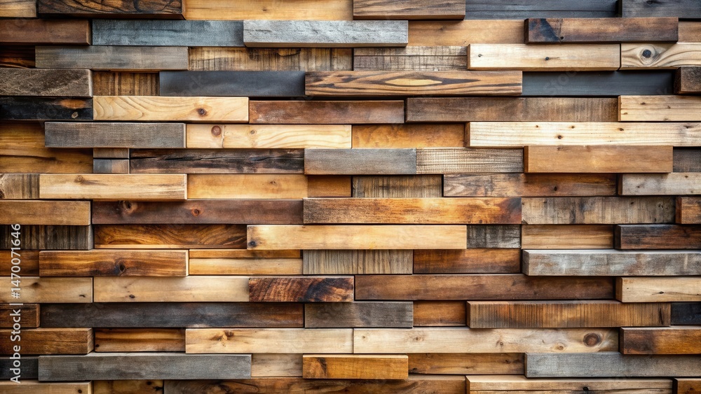Rustic Reclaimed Wood Paneling A Textured Background of Varied Stained Wood Blocks in Shades of Brown, Gray and Beige Rustic Reclaimed Wood Paneling A Textured Background of Varied Stained Wood Blocks in Shades of Brown, Gray and Beige