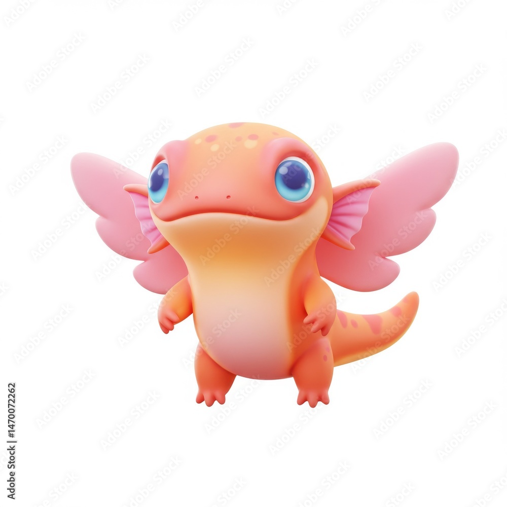 Cute Orange Cartoon Axolotl with Pink Wings Cute Orange Cartoon Axolotl with Pink Wings