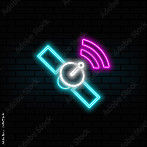satellite icon vector glyph color icon.satellite icon. neon style. transmission control protocol standards. global telecommunications network connection. silhouette symbol in space