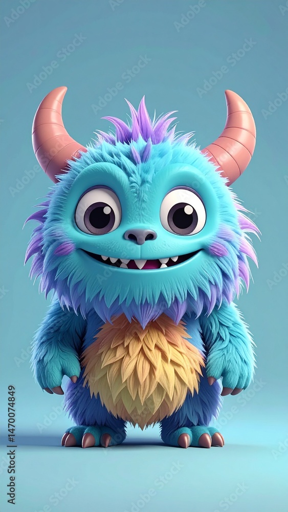 Portrait photo of a cute monster with plain blue background Portrait photo of a cute monster with plain blue background