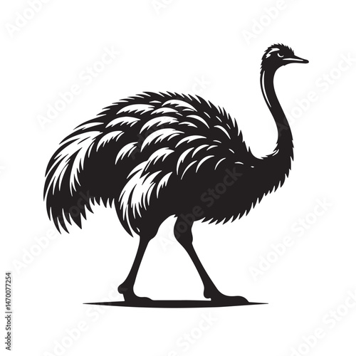 Ostrich Silhouette line art vector illustration on white background