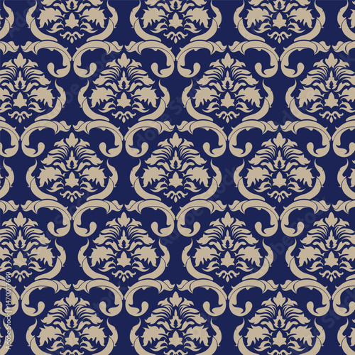 Seamless pattern with damask ornaments. Textured background.