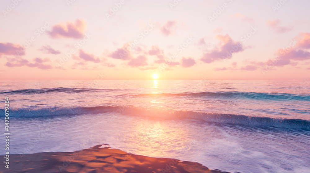 Obraz premium Sunset over a tranquil beach with gentle waves
