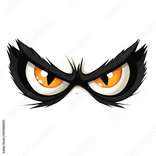Cartoon Angry Eyes Vector Illustration Intense Stare With Black Furry Brow Isolated On White Background