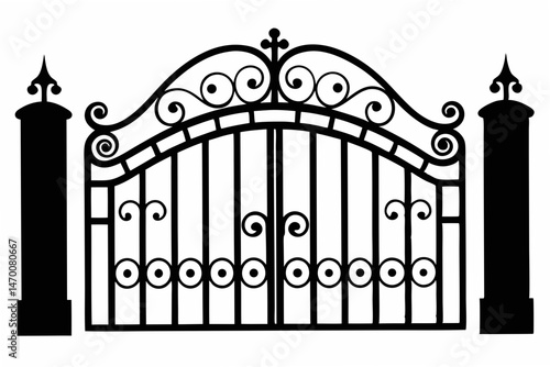 wrought iron gate  silhouette vector
